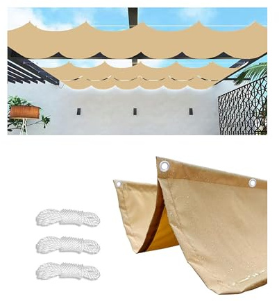 Retráctil Toldo Vela Rectangular 2.5x4M(AxL) Toldos Exterior Terraza Impermeable Ondulada Toldo Vela de Sombra con Ojales y Cuerdas 95% protección UV para Exterior Patio jardín Arena
