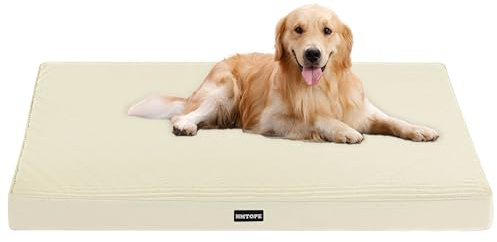 HMTOPE Orthopädisches Hundebett, 10cm Dicke Hundekissen für Mittelgroße Hunde, Grosse Hunde, Abnehmbar und Waschbar Hundematte, rutschfeste Unterseite, Wasserdichtes Innenfutter, 112 cm, Beige