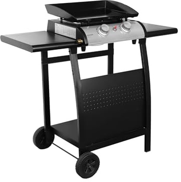 sweeek-Plancha de gas 2 quemadores 5kW con carrito Negro - 107x55x106 cm