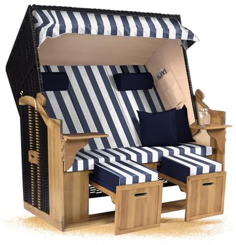 Strandkorb Hanse Ostsee XXL 2,5 Sitzer Volllieger schwarz 150cm breit, ideal für Garten, Terrasse und Balkon