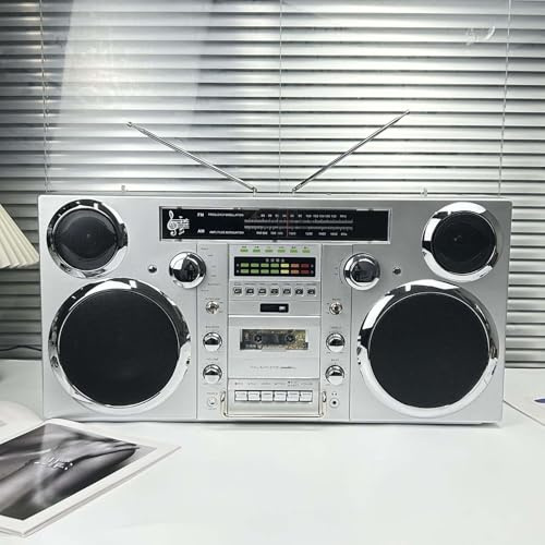 HCAUYNN Radio Moderna Am/FM con TransmisióN InaláMbrica, Reproductor De CD Retro Estilo AñOs 80, ConexióN A Ordenador PortáTil, Ideal para Casa, Hotel, Restaurante, CafeteríA O Viajes,White