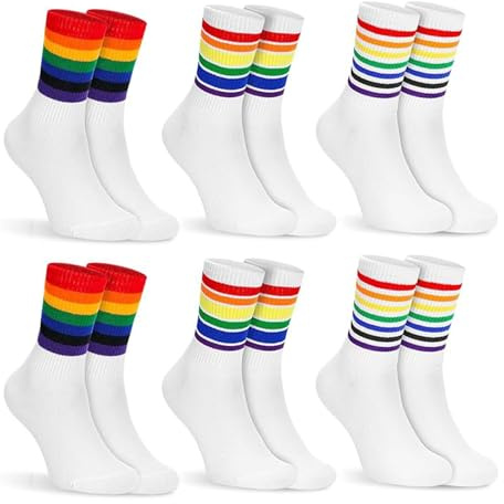 EnixwH Regnbågsstrumpor, strumpor färgglada ränder andas och svettavledande, Pride Socks unisex Rainbow Socks bomull sport, Pride tillbehör för vardagliga kläder intressanta fester