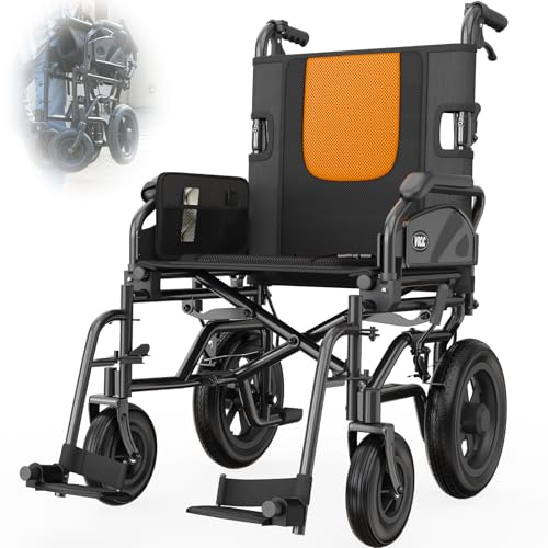 VOCIC U11 - Fauteuil roulant pliable et léger - 13 kg - Pour appartement - Pliable jusqu'à 136 kg - Siège de 46 cm - Deux freins - Grands pneus de 30 cm - Coussin d'assise en maille 3D - Fauteuil