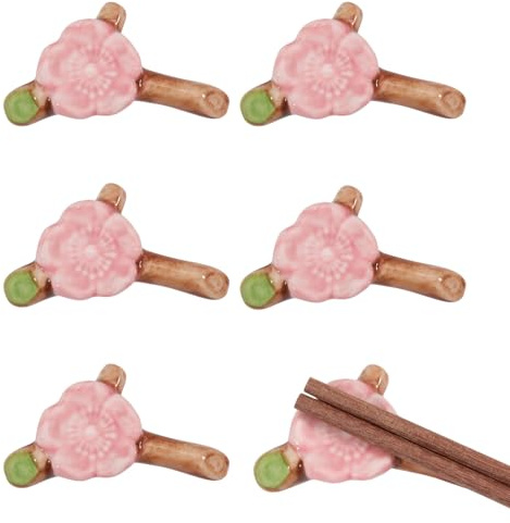 GLOBLELAND 6 unidades de flores de ciruelo soporte de palillos de cerámica soporte para palillos de mesa decoración para palillos tenedores cucharas restaurante cena fiesta restaurante