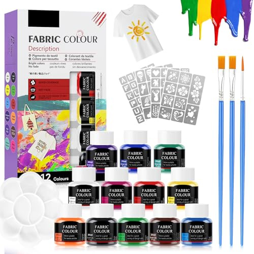 Pintura Textil Permanente y Lavable, Pintura de Tela, con 4PCS Plantillas