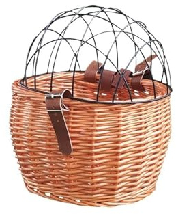 Fahrrad-Lenkerkorb vorne, handgewebt, Korbgeflecht, Haustier-Katze-Hunde-Träger mit Abdeckung, Fahrradkorb, Gepäckträgertasche, Fahrradzubehör(A Camel)