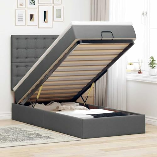 QJBSAVVA Ottoman-Bett mit Matratze 90x190 cm Dunkelgrau Stauraumbett Jugendzimmer Taschenfederkern Hydraulik-Mechanismus Robustes Gästebett für Schlafzimmer und kleine Räume