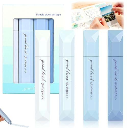 Natwo 4PCS Double Sided Tape Pens, 2026 New Scrapbooking Double Sided Tape Roller, Craft Adhesive Runner, Multipurpose Journaling Supplies for Scrapbooking, School Office & Crafts (Blue)