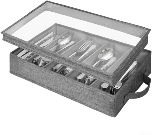 BlissfulAbode Custodia per Utensili da Cucina con Coperchio Trasparente, divisori Regolabili e Panno Oxford per riporre Gli Utensili da Cucina