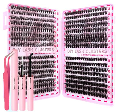Individual Eyelashes Kit 600Pcs Lash Clusters, Volume Clusters Lashes Book Kit Extensions for DIY at Home 10-16mm, Reusable Silk Volume Individual Lashes with Glue & Remover (30+40+50+60+80+100D)