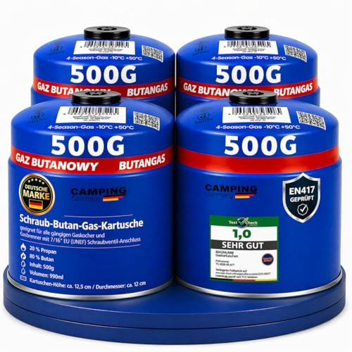 Magnum® 4X Schraubkartuschen 500 g [EN417] [Propan & Butan] (4X 500 G) | Campingkocher | Grill | Gaskartusche | Schraubkartusche | Schraubventil | Gewinde | Propangas | Butangas