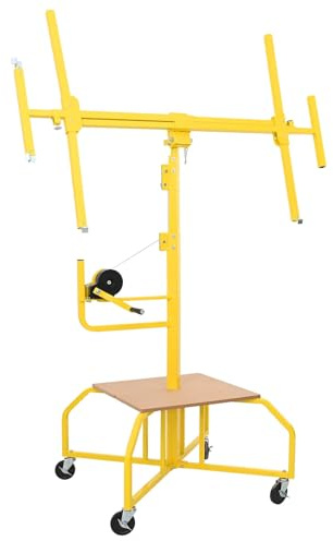 LoogCape Elevador de cartón yeso amarillo 300 x 107 x 330 cm de acero con soporte de placa de 4 niveles, altura regulable hasta 330 cm, para interiores, estructura de acero resistente, móvil con