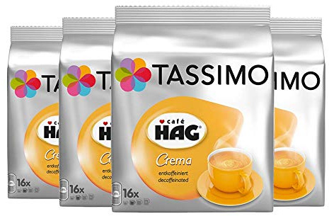 Tassimo Café HAG Crema Décaféiné, Lot de 4, 4 x 16 T-Discs