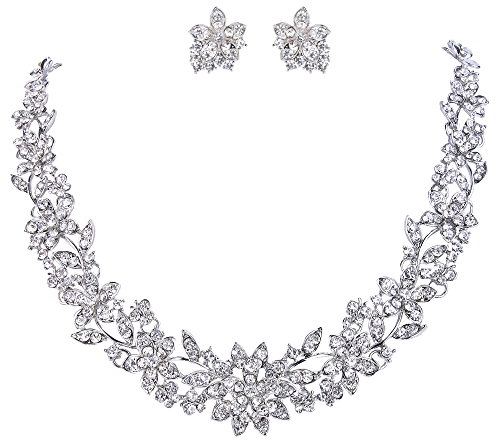 EVER FAITH® österreichischen Kristal Blume Blatt Hochzeit Schmuck-Set klar Silber-Ton