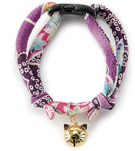 Necoichi Chirimen Hanabi Fireworks Cat Collar, Breakaway with Bell (Purple)