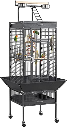 Yaheetech Vogelkäfig Vogelvoliere Vogelhaus Vogelbauer Käfig für Papageien 65,5 x 65,5 x 156 cm, Schwarz