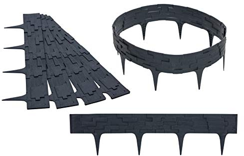 GARDENIX Stein Rasenkante Kunststoff - Beetumrandung Steinoptik, 3.16m Gartenpalisade, Beeteinfassung Anthrazit, 4 Module, UV-beständig Beetzaun, Gartenpalisade Vielseitig Einsetzbar