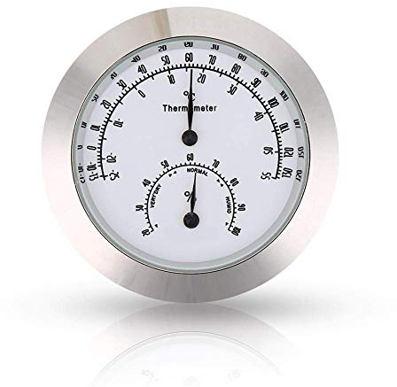 Guitar Thermometers and Hygrometers, Round Analog Humidity Temperature Meter Gauge Violin Guitar Portable Thermometer(Silver