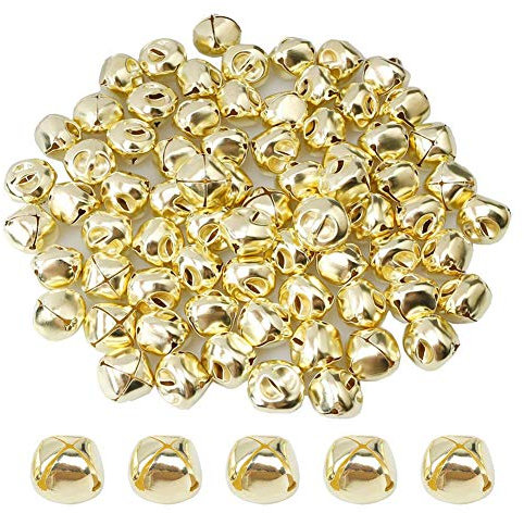 Suneast 100 Pcs Christmas Jingle Bells - Metal Crafts Bulk Musical Sleigh Beads for Festival Decoration DIY Jewellery Making - Gold - 6mm
