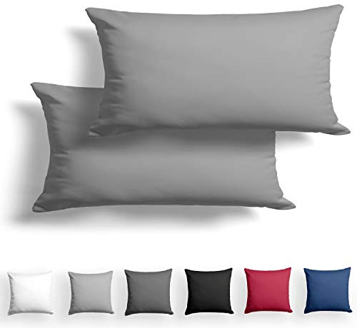 Alreya 2er-Set Mako Satin Kissenbezug 40 x 80 cm - 100% Baumwolle mit Reißverschluss, Superweicher Kopfkissenbezug 40x80, Kissenhülle, Oeko-TEX® Standard Zertifiziert, Grau, nur Kissenbezug