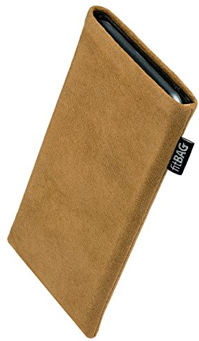 fitBAG Classic Sand Handytasche für Apple iPhone 12 Mini/iPhone 13 Mini Tasche aus original Alcantara mit Microfaserinnenfutter | Hülle mit Reinigungsfunktion | Made in Germany