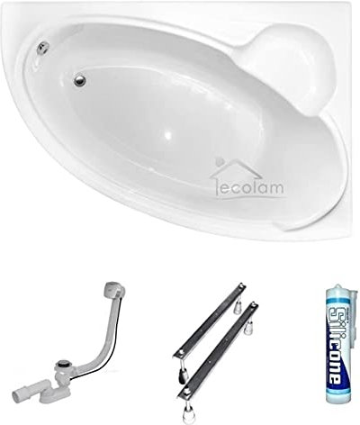 ECOLAM® Badewanne Wanne Eckwanne Eckbadewanne Acryl weiß Finezja 155x95 cm RECHTS Ablaufgarnitur Ab- und Überlauf Automatik Füße Silikon Komplett-Set