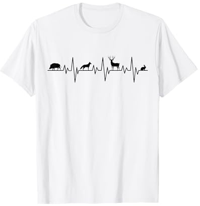 Jäger Herzschlag Jagd EKG - Wildschwein Fuchs Hirsch Hase T-Shirt