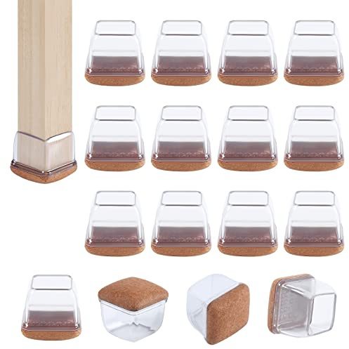 Clear Silicone Chair Leg Floor Protectors Square, 16 Pcs Small Silicone Chair Leg Caps with Felt, Silicon Chair Leg Protection Covers, Chair Feet Protectors No Scratches No Noise, (Square, 1)