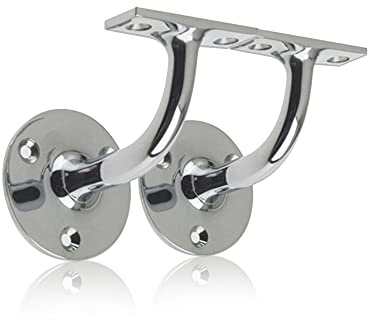 UAP Set of 2 Handrails for Stairs - Heavy Duty Handrail Brackets for Stair Bannister, Modern & Stylish Brackets for Flat Hand Rail (2 Pack, Satin Chrome)