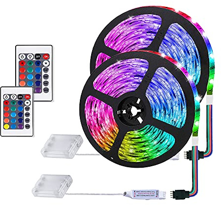 sinzau 2m Battery Powered Led Strip Lights, LED Strip with 24 Keys Remote Control for Party and DIY Decoration, 2 Pack