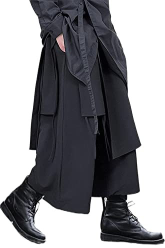 AITFINEISM Herren Casual Rock Hosen Loose Wide Leg Haremshose Japanische Harajuku Kimono Hose, Schwarz, X-Groß