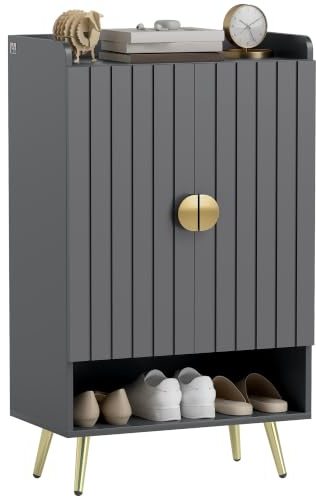 HOMCOM Modern Shoe Cabinet, 2 Doors, Open Shelf, Adjustable Shelves, Grey | 15 Pair Capacity, Hallway Shoe Cupboard, Entryway Storage Unit