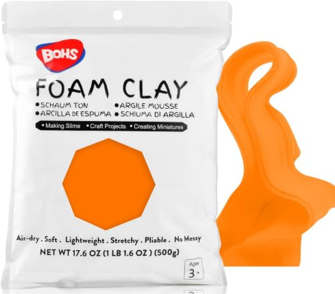 BOHS Orangefarbene Modellier- und Schleim-Schaumstoff-Ton, lufttrocknend, Schulkunst- und Bastelprojekt, 0,5 kg, ab 3 Jahren