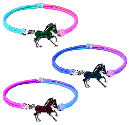 flintronic 3 Stück Pferde Armband, Stimmungsarmband mit Anhänger für Kinder, Wechselt die Farbe, Kinderarmband in leuchtenden Regenbogenfarben, Kindergeburtstag Gastgeschenke, für Jungen & Mädchen