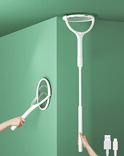 Testa Rotante Racchetta Zanzare Elettrica Ricaricabile, Ammazza Zanzare Elettrico, Ammazza Mosche, Paletta Mosche, Racchetta per Zanzare, Racchetta Antizanzare, con Asta Telescopica Estensibile