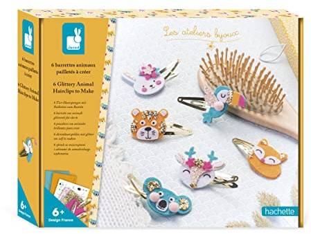 Janod - Set per Creare 6 Fermagli - Animali Glitterati - Cofanetto per Il Tempo Libero Creativo dei Bambini - Motricità fine e creatività - da 6 Anni - J07997
