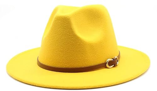 MYLPDZSW HHF Caps & Hüte Zylinderhut im europäischen und amerikanischen Stil mit großer Krempe, Metallgürtel-Zubehör, Filzhut, Heller Fedora-Hut, einfarbiger Hut (Farbe : Gelb)
