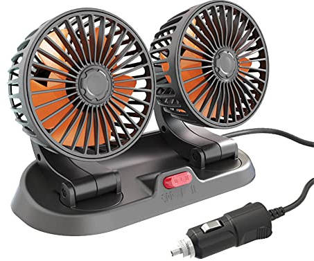 OKESYO 12V | 24V Auto Ventilator, Auto Lüfter Zigarettenanzünder, 12V Doppelkopf Auto Ventilator für KFZ, LKWs, SUV, 2-Gang, 360 Grad Rotation, Leise, 130cm Leinenlänge