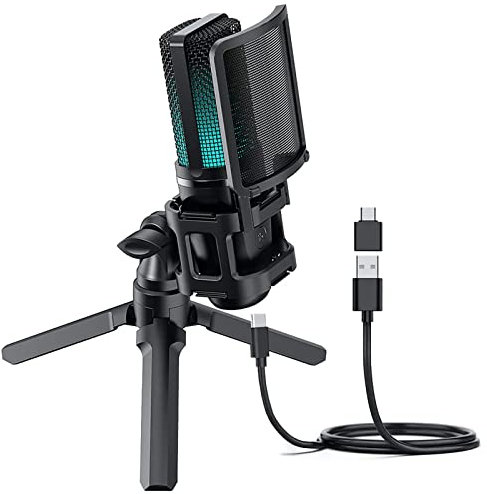 ELLENNE MICROFONO RGB USB CON CONDENSATORE PER PC, PS5 E MAC - SUPPORTO ANTIURTO - FILTRO ANTIPOP - GAMING, STREAMING, PODCAST, TWITCH, YOUTUBE, DISCORD - ZRD11 PRO