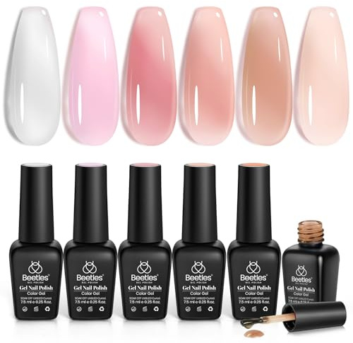 Beetles Jelly UV-gel nagellack – 6 färger persika gelpolish schier lycka samling vit rosa brun röd hudfärg genomskinlig nageldesign manikyr för kvinnor