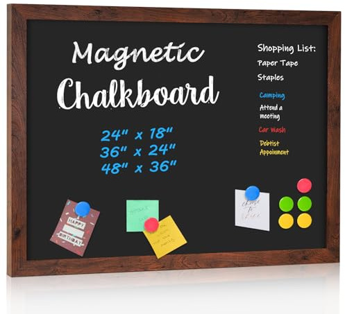 4 THOUGHT Chalk Board 36 x 48, Magnetic Large Chalkboard for Wall Rustic Blackboard Hanging Chalkboards Sign Menu Board for Kitchen Decor Office Home School 4 Markers 8 Magnets, Brown