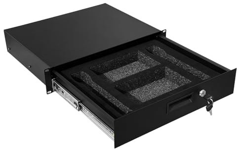 2U Rack Mount Drawer Server Cabinet Case with Protection Foam for 19 Inch AV/Network/DJ Equipment Lockable Deep Drawer with Key