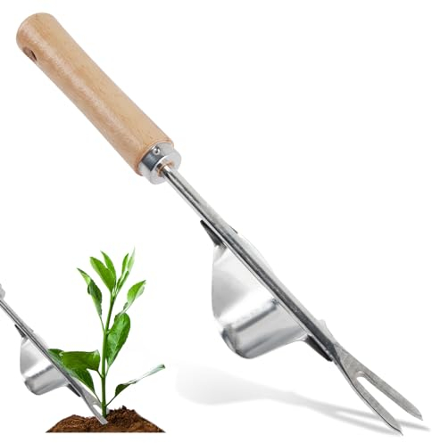 badaren Unkrautstecher Edelstahl, Manueller Unkrautjäter, Unkrautstecher mit Holzgriff, Unkrautjäter Werkzeug, Hand Unkrautstecher, Y-Förmiger Jäter Zum Gartengraben, Jäten, Umpflanzen