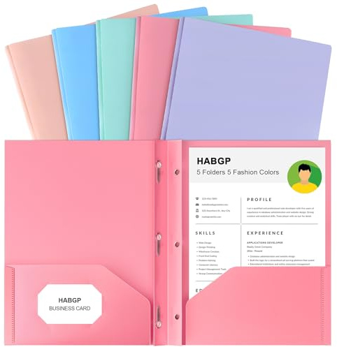 2 Pocket Folder with Prongs (5 Pack, Pastel), Plastic Folders with Pockets