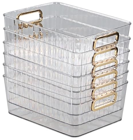 Wakikini 6 Packs Clear Pantry Organiser Basket Bins, Plastic Storage Bins for Cupboard
