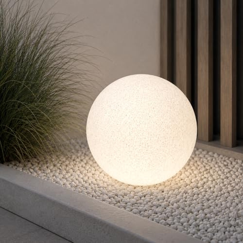 Lumiled Stein Kugelleuchte Außen Außenkugelleuchte Kugellampe Granit Gartenkugel Außenleuchte Kugel Wegeleuchte Lichtkugel wetterfest IP44 E27 Fassung inkl. Anschlusskabel 1,95m Ø 30cm