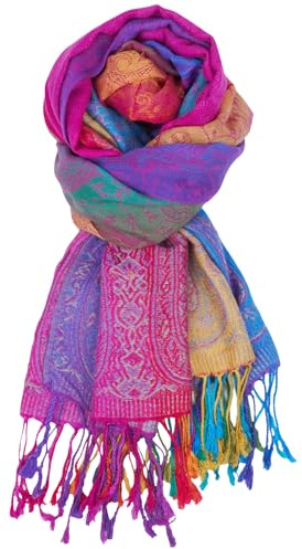 KRIPINC Sciarpa Donna Multicolori, Sciarpa Colorata Jacquard con Nappe, Foulard Donna Etniche Vintage, Scialle Elegante per Matrimonio, Cerimonia, Natale, Viaggi, Fotografici (Stile A)