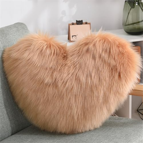 Herzförmiges Plüschkissen Kissen Kissen weiches Wurfkissen dekoratives Kissen Sofa dekorativ Valentinstag Ostern (40x50 cm,Khaki,)