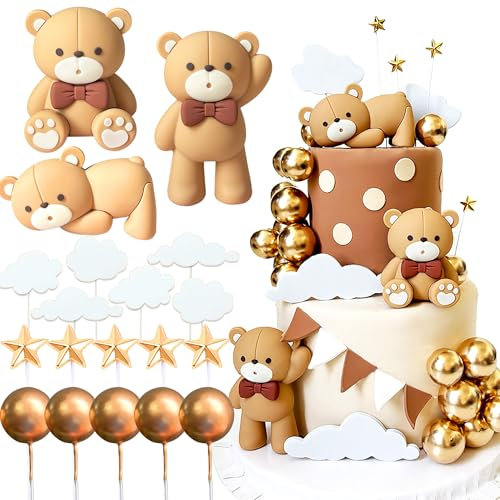 JeVenis Braun Teddybär tortendeko Kuchen Dekoration Taufe Junge Mädchen 1 Jahr Hochzeit Babyshower Geburtstag Party