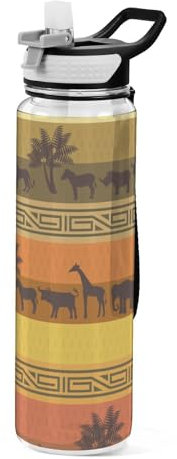 Mnsruu Transparente Sport-Wasserflasche mit Strohhalm, auslaufsichere Trinkflasche, Regenbogen-Druck, Fahrradflaschen für Sport, Büro, Schule, BPA-freier Tritan-Kunststoff, 1 Liter